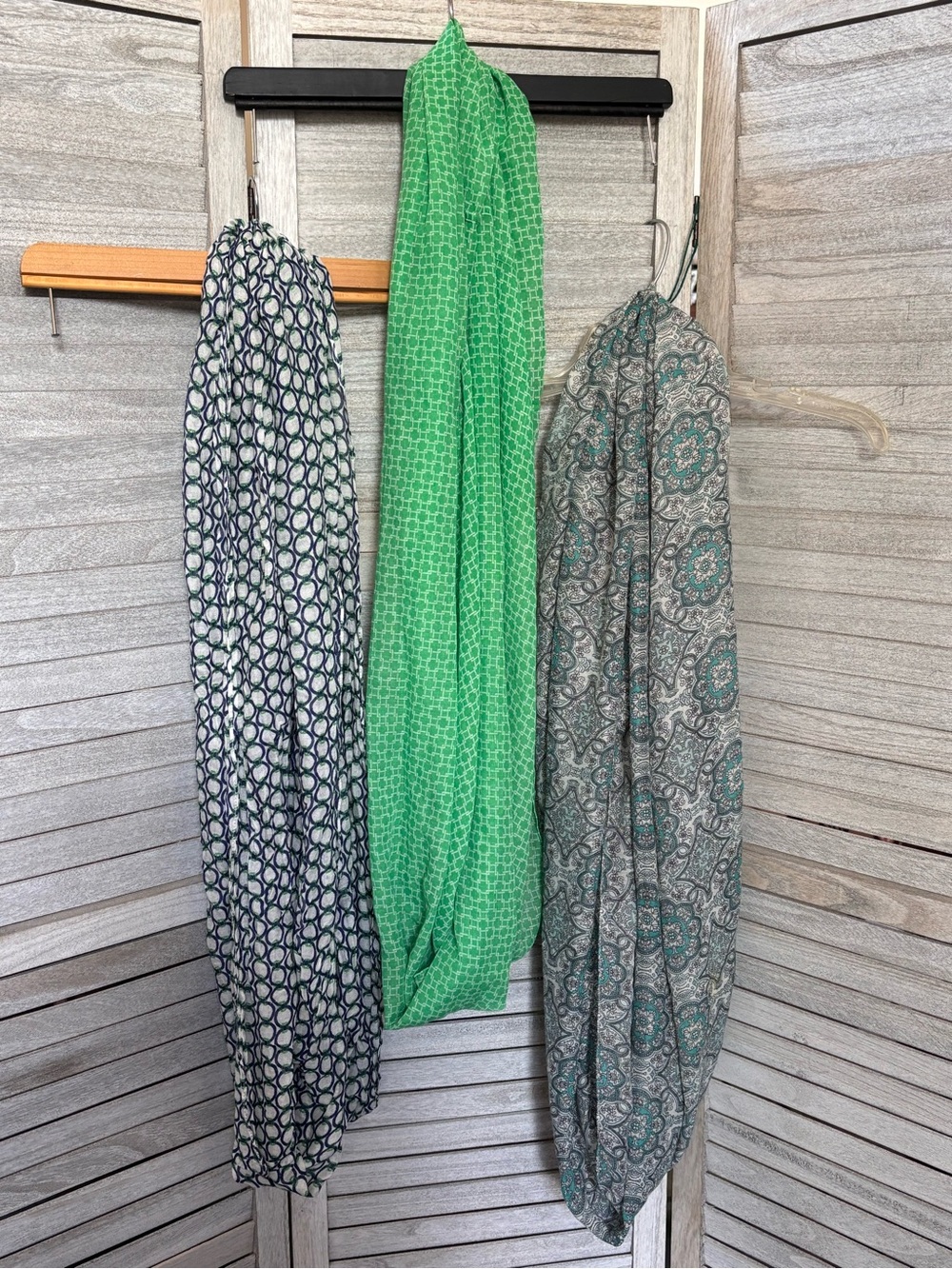 SET of 3 Lightweight Infinity Scarves w/ stylish patterns in Blue Green colors